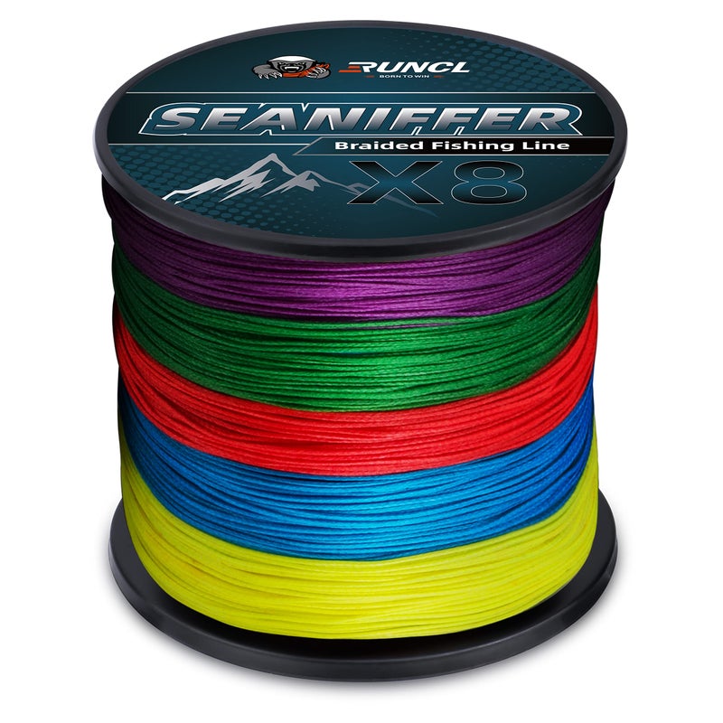 RUNCL Braided Fishing Line, Abrasion Resistant Durable Fishing Line for Saltwater Freshwater, No Stretch, Smaller Diameter, Hi Vis Rainbow Color Measure Line, 328-1093 Yds - Image 1